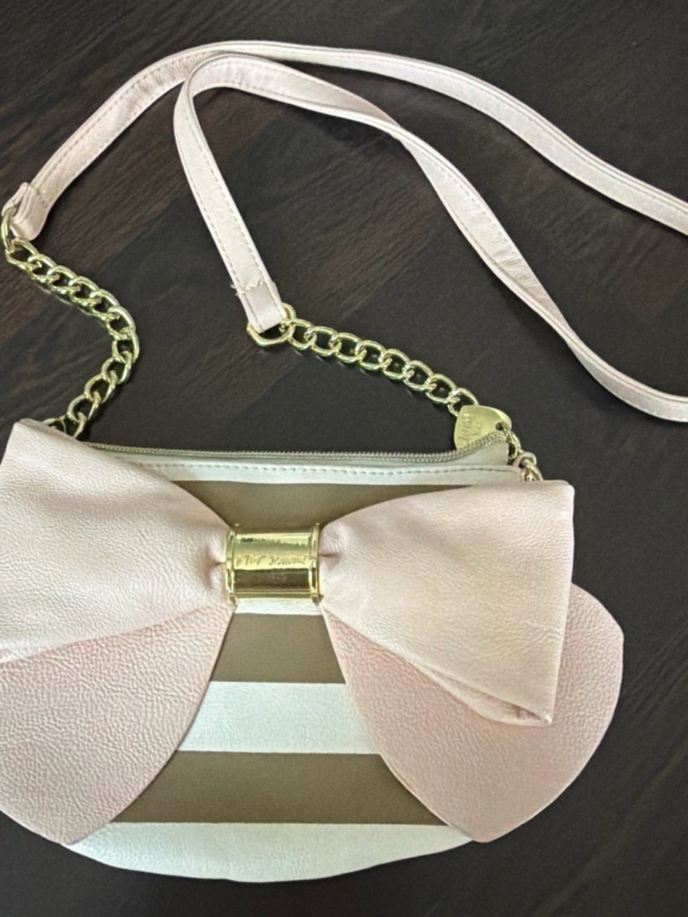 Betsey Johnson Light Pink Bow Crossbody with Gold Trim